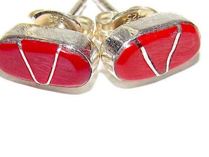Zuni Coral Inlay Post Earrings Native American Vintage (1 of 1)