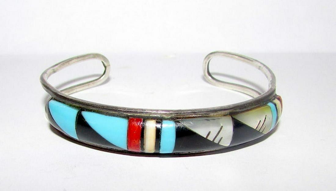 Vintage Zuni Inlay Bracelet Sterling Silver Turquoise (1 of 3)
