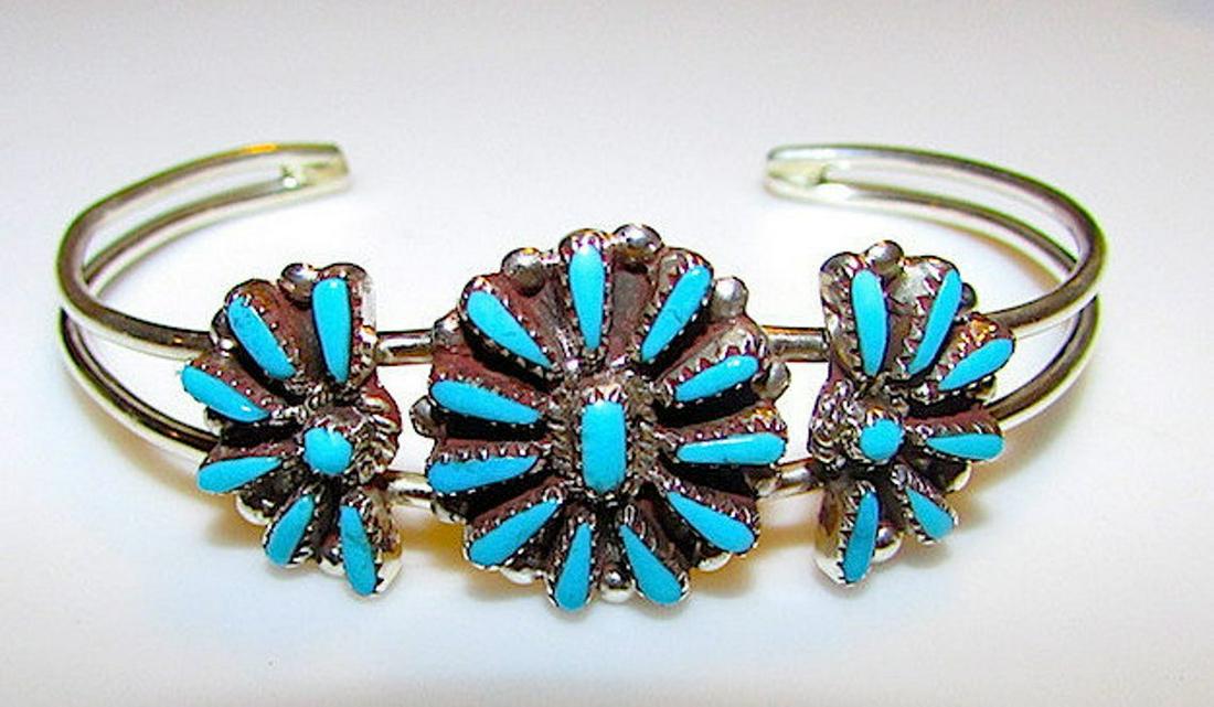 Zuni Turquoise Cluster Bracelet Sterling Silver Cuff by (1 of 3)