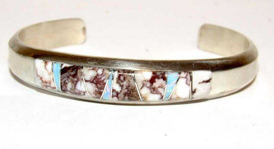 Navajo White Buffalo Opal Bracelet Inlay Wayne Etsitty (1 of 3)