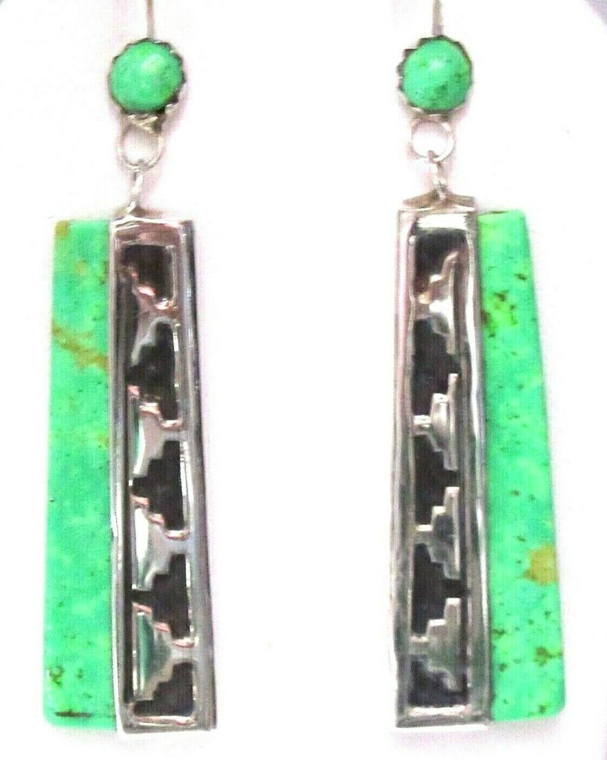 Navajo Gaspeite Green Slab Earrings Sterling Silver (1 of 3)