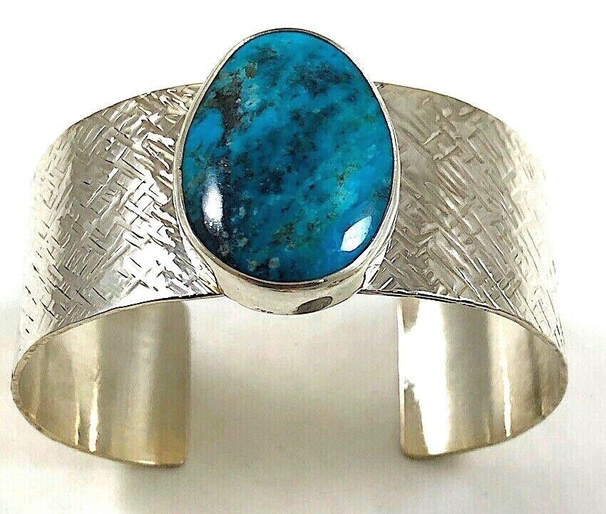Navajo Kingman Turquoise Cuff Bracelet Sterling Silver (1 of 4)