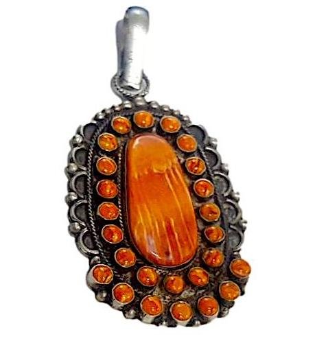 Huge Navajo Orange Spiny Cluster Pendant (1 of 2)