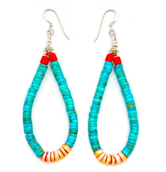 Santo Domingo Sterling Turquoise Coral Heishi Earrings (1 of 3)