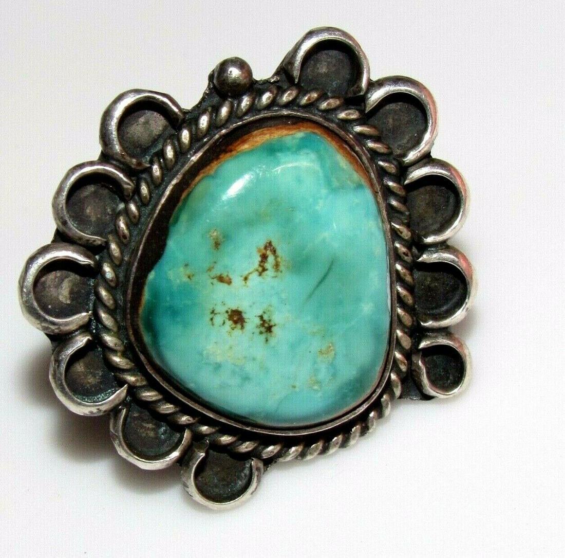 Old Pawn Navajo Green Turquoise Statement Ring Size 6.5 (1 of 3)
