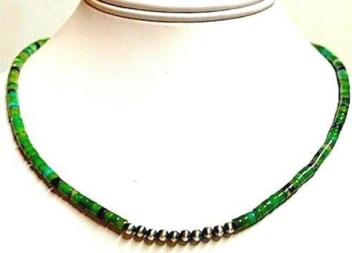 Navajo Rolled Turquoise Heishi Choker Necklace & Navajo: Stunning Navajo Kingman turquoise small rolled beads and sterling silver beads choker necklace with sterling silver clasp. Measures about 18" long. Gorgeous, elegant piece that is sure to complement a