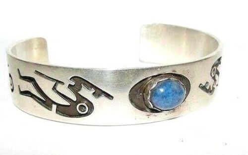 Navajo Sterling Lapis Stacker Cuff Bracelet Native (1 of 5)