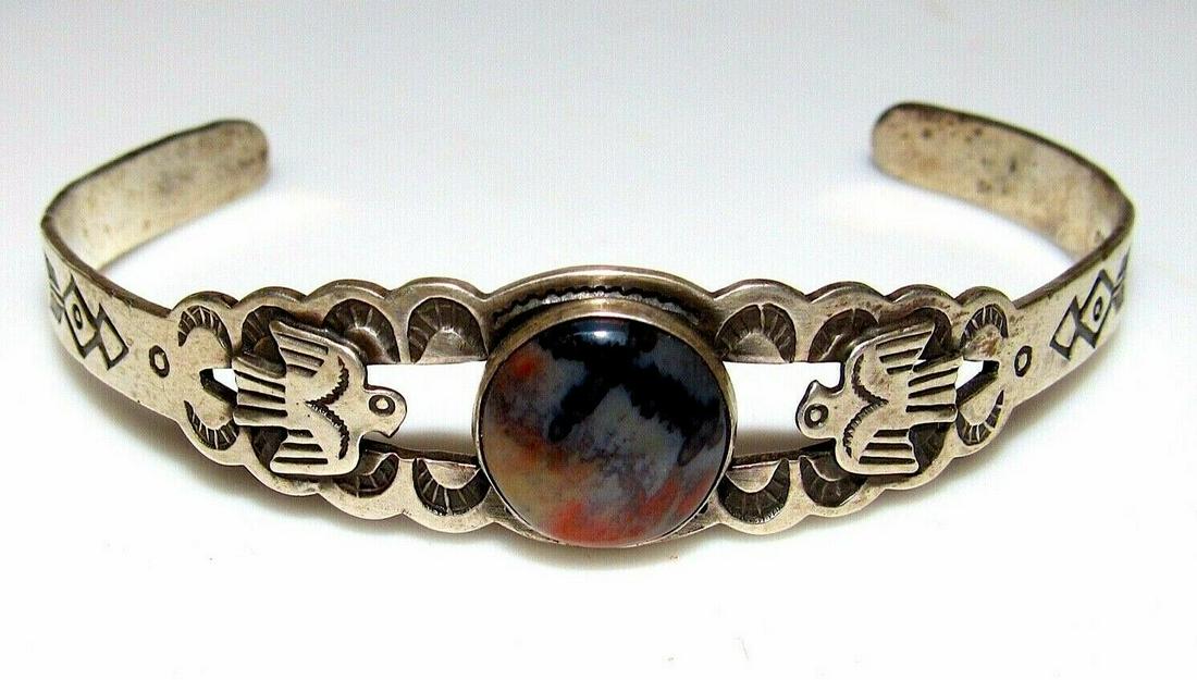 VTG Fred Harvey Era Bracelet Navajo Sterling Petrified (1 of 4)
