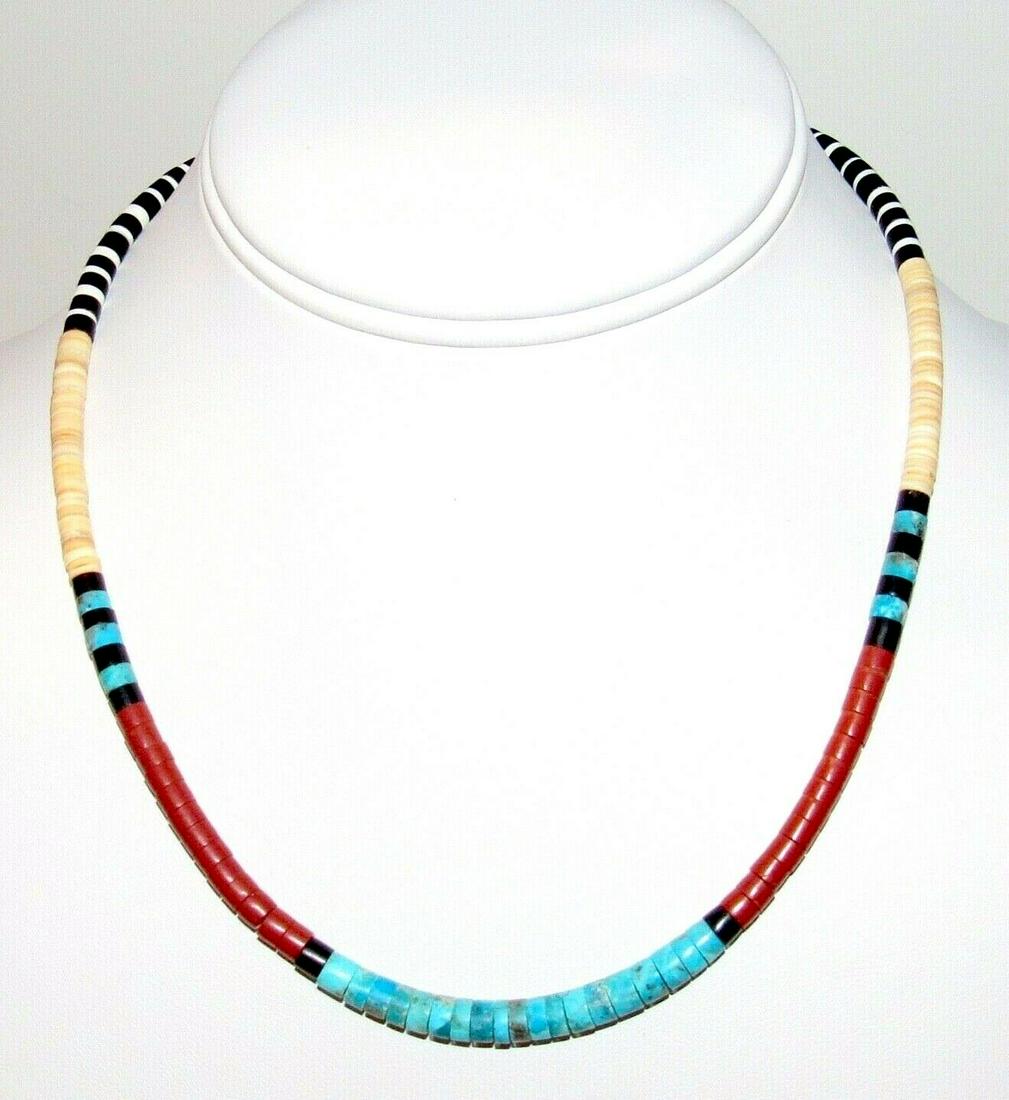 Santo Domingo Rolled Shell Heishi Necklace Turquoise (1 of 4)