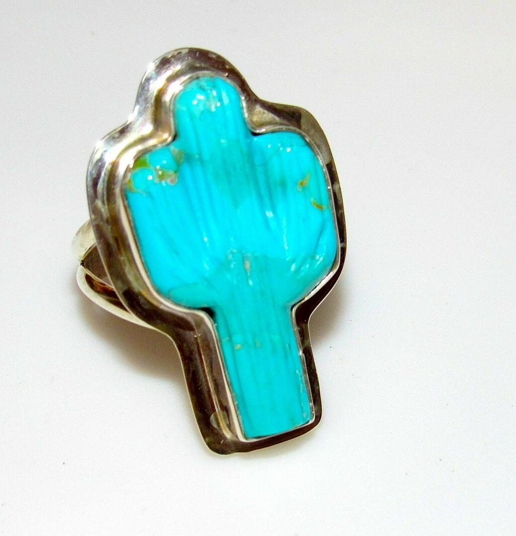 Navajo Turquoise Cactus Ring Size 7 Sterling Silver (1 of 4)
