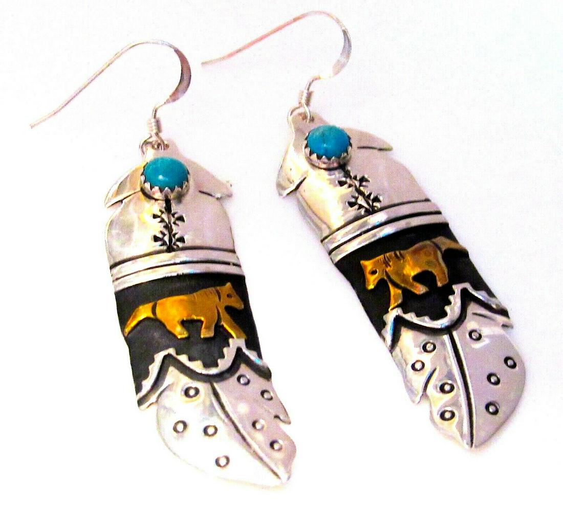 Navajo Tommy Singer Earrings Horse Design Sterling 12K (1 of 3)