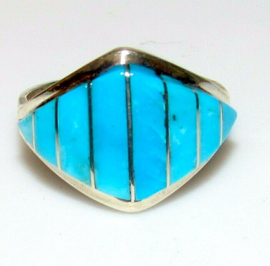 Zuni Inlay Ring Sz 8 Sterling Silver Sleeping Beauty (1 of 4)