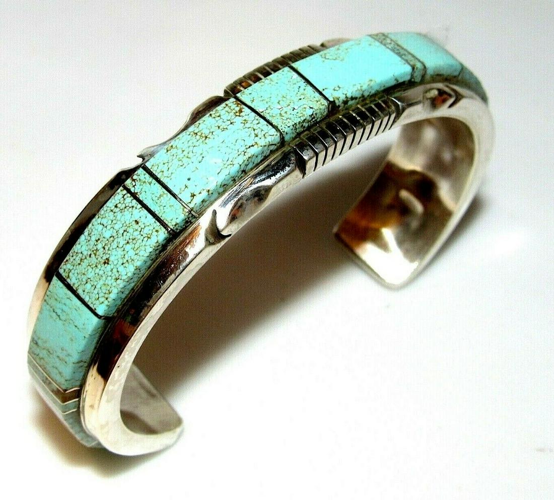 Navajo Number 8 Turquoise Inlay Cuff Bracelet Sterling (1 of 6)