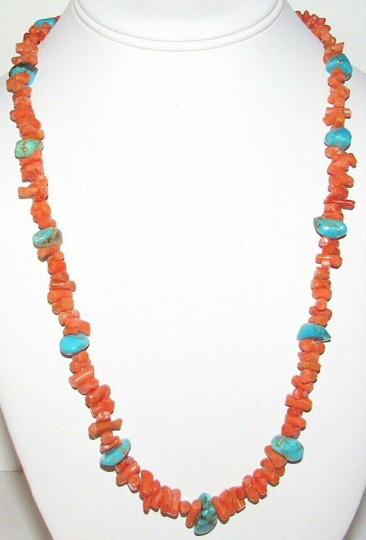 Vintage Navajo Coral Turquoise Heishi Necklace Sterling (1 of 4)