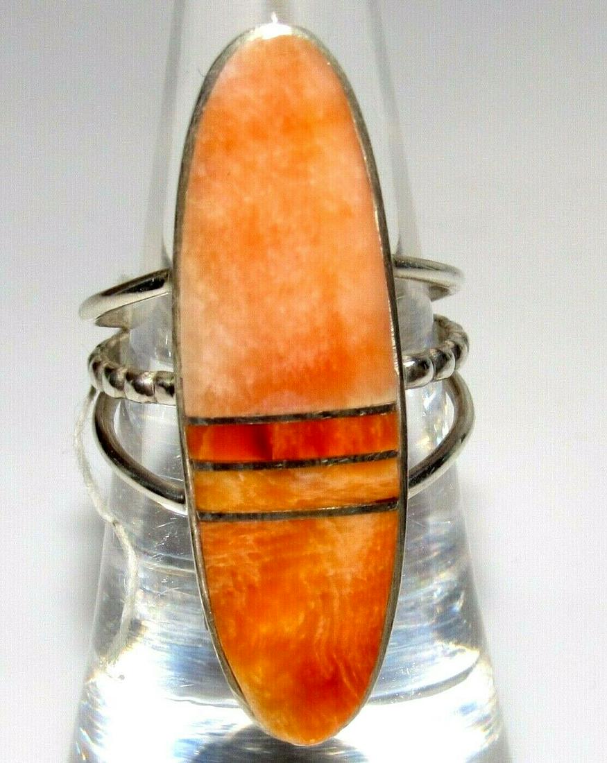 Navajo Orange Spiny Oyster Inlay Ring Sz 6 Sterling (1 of 4)