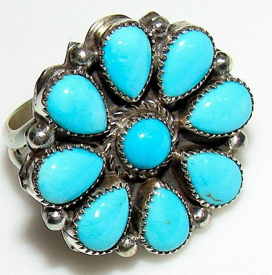 Navajo Turquoise Cluster Ring Sz 6 Sterling Sleeping (1 of 4)