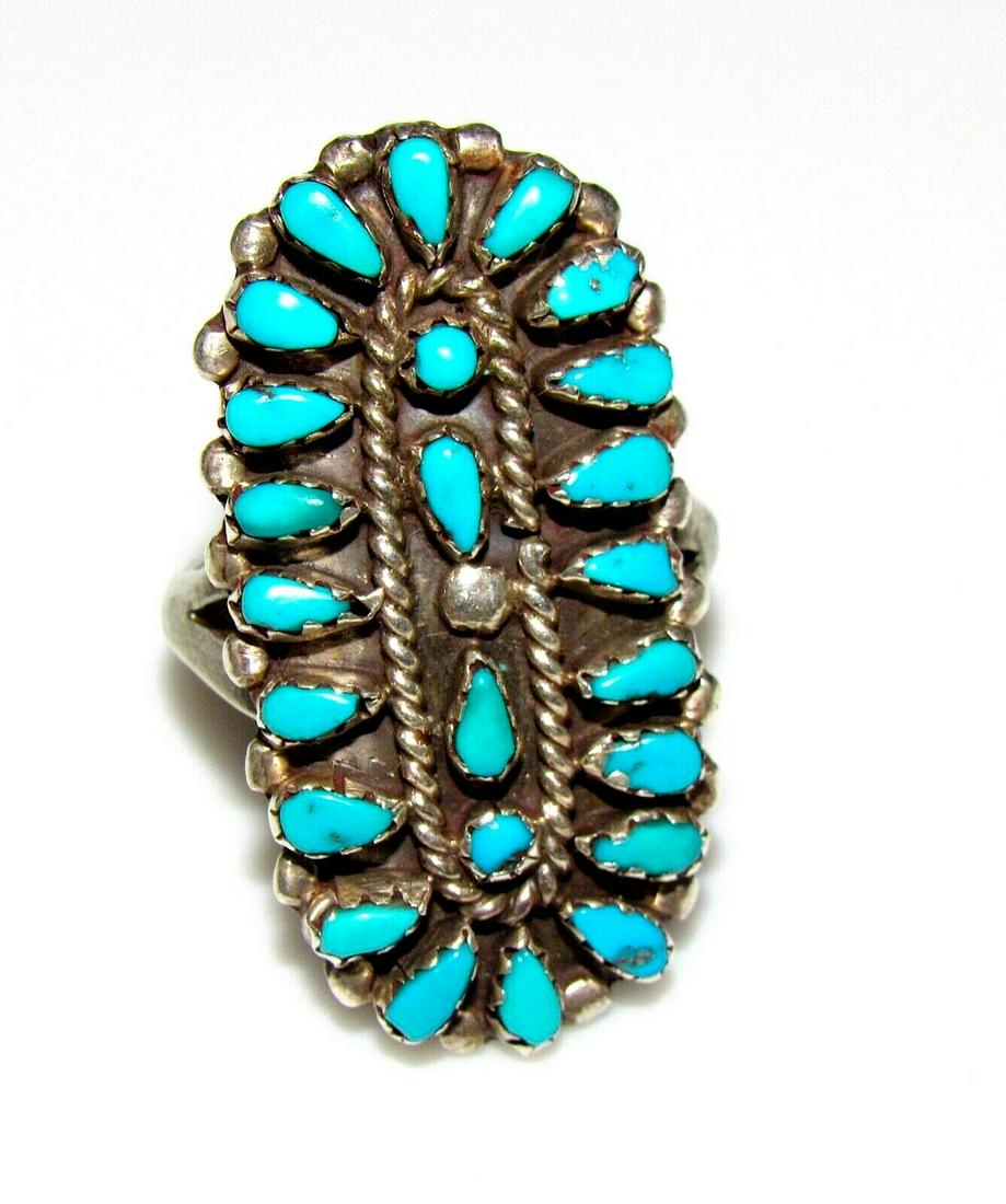 Old Pawn Navajo Cluster Turquoise Statement Ring Size (1 of 5)