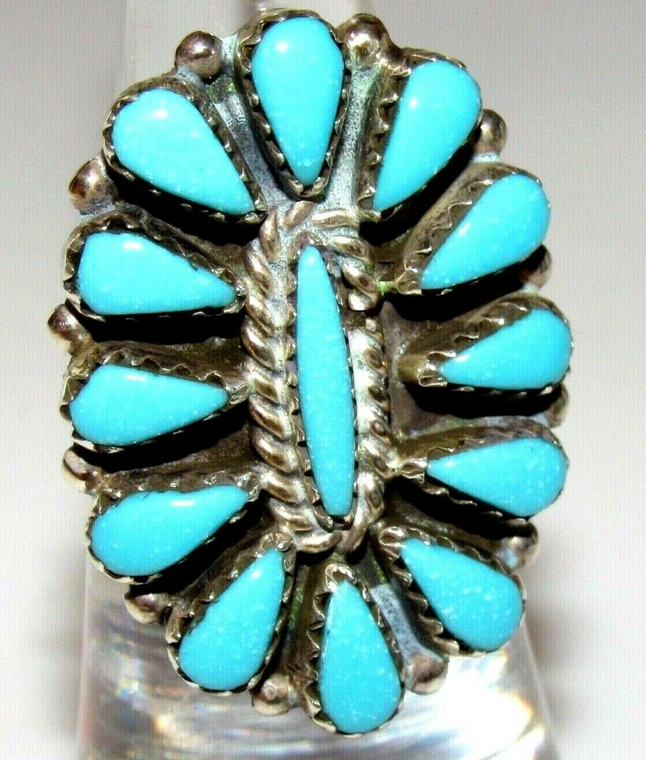 Zuni Turquoise Cluster Ring Size 7 Sterling Silver (1 of 5)