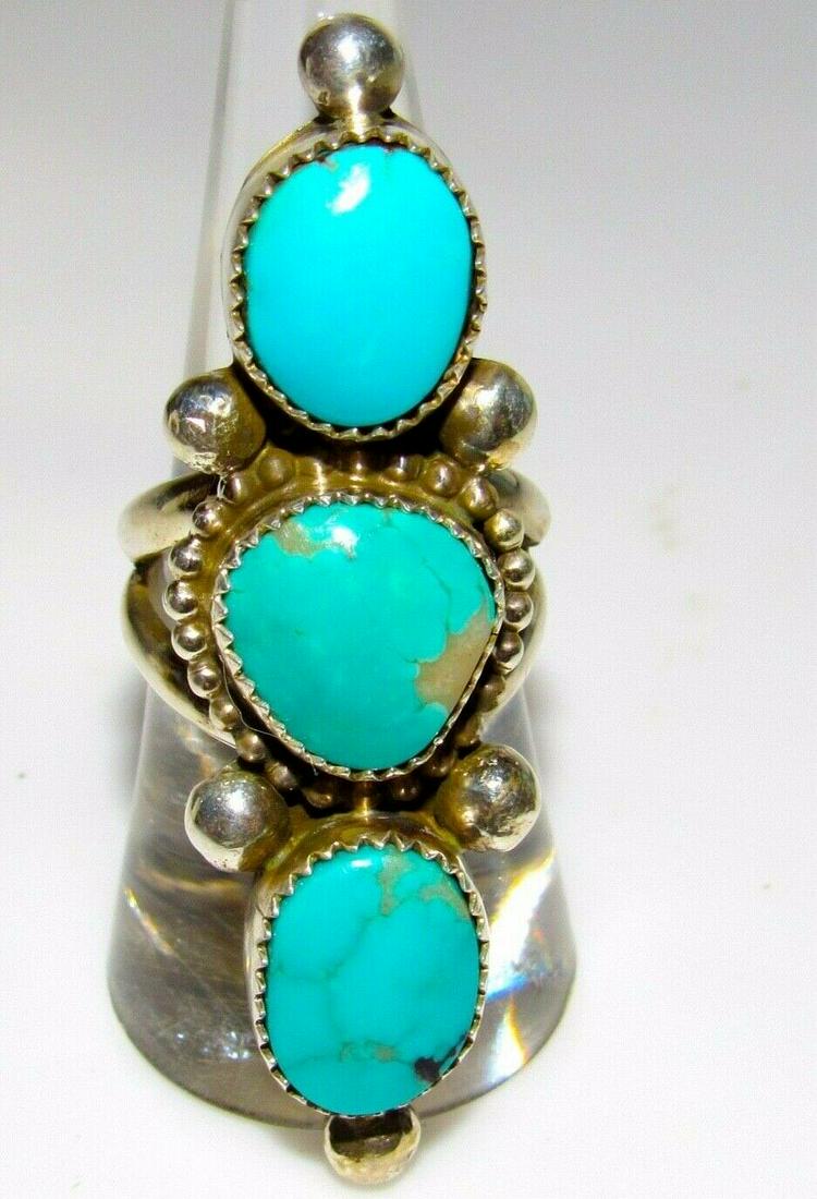 Navajo Turquoise Cluster Ring Size 8 Sterling Silver (1 of 4)
