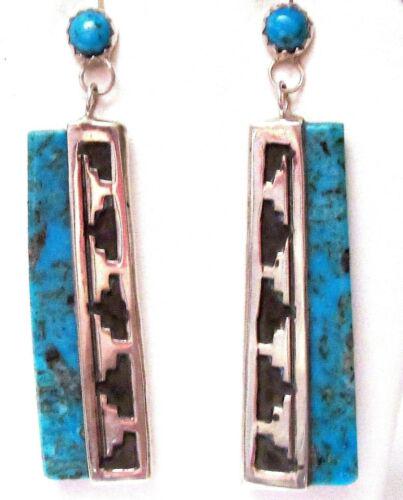 Navajo Kingman Turquoise Slab Earrings Sterling Silver (1 of 1)