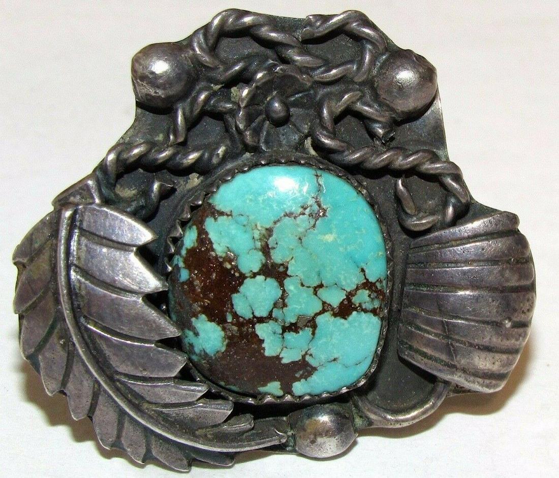 Old Pawn Navajo Number 8 Turquoise Statement Ring Size (1 of 4)