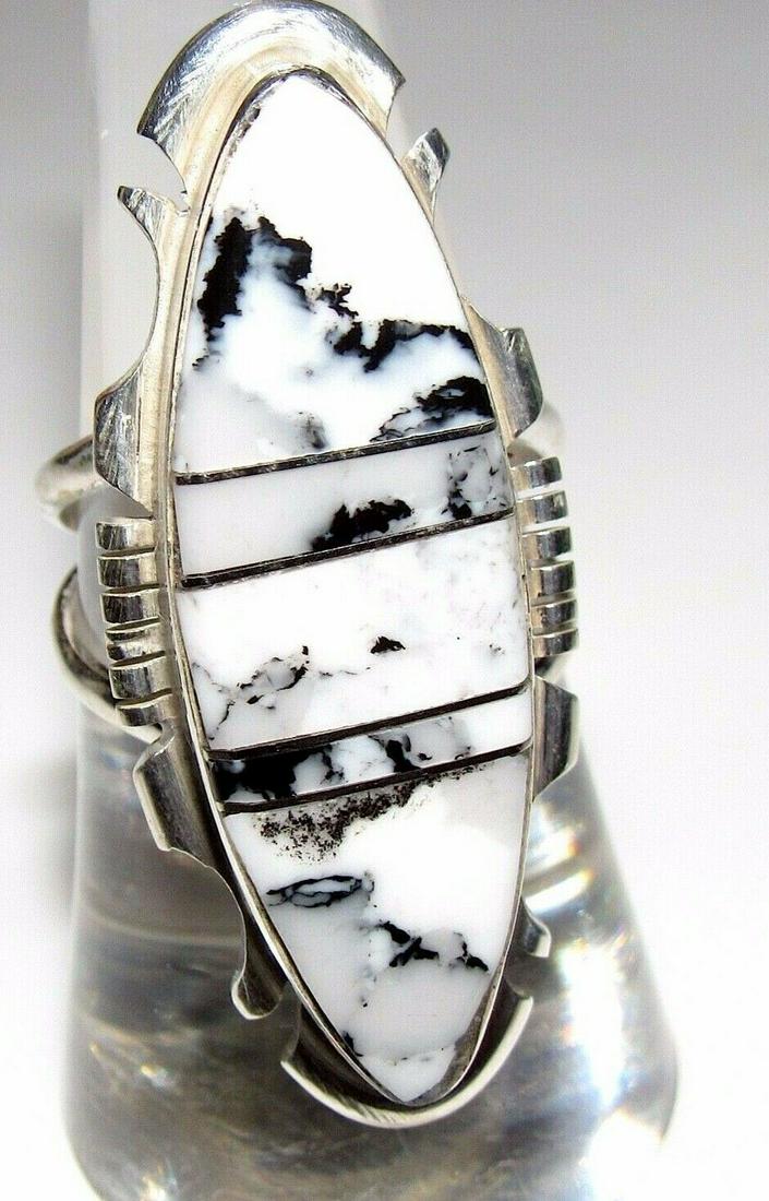 Navajo White Buffalo Inlay Ring Size 7.5 Sterling (1 of 7)
