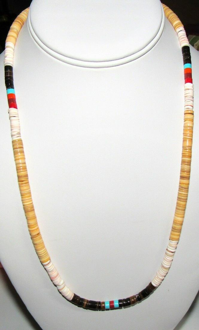 Santo Domingo Rolled Shell Heishi Necklace Turquoise (1 of 4)