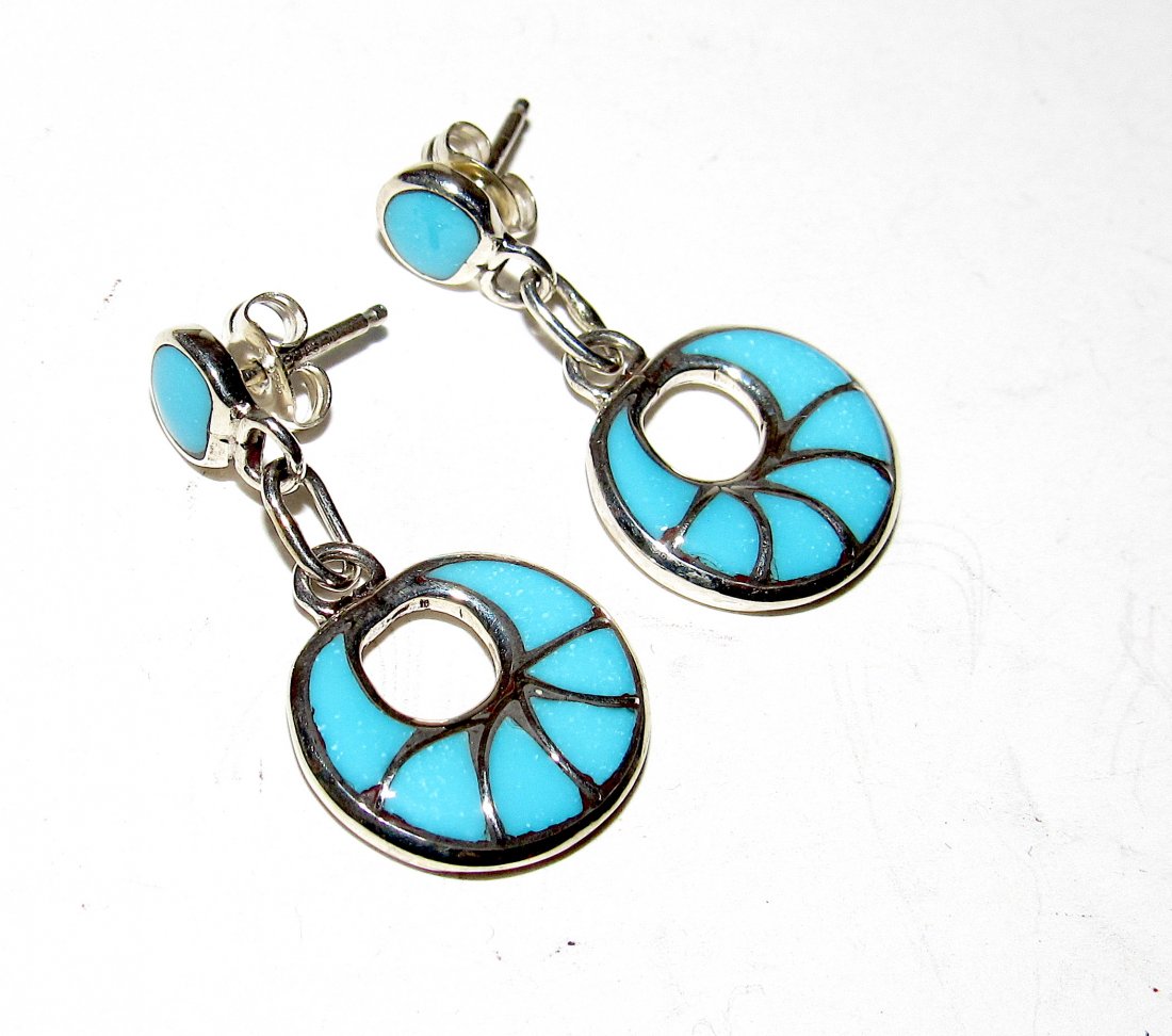 Zuni Turquoise Inlay Dangle Earrings (1 of 3)