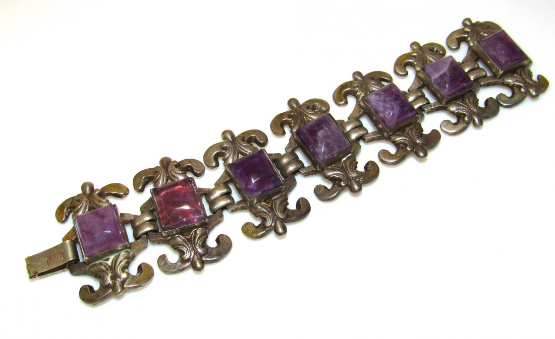 Mexican 980 Silver Amethyst Bracelet (1 of 4)
