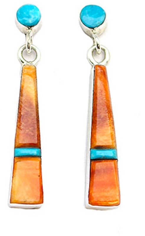 Navajo Orange Spiny Turquoise Sterling Earrings Signed (1 of 3)