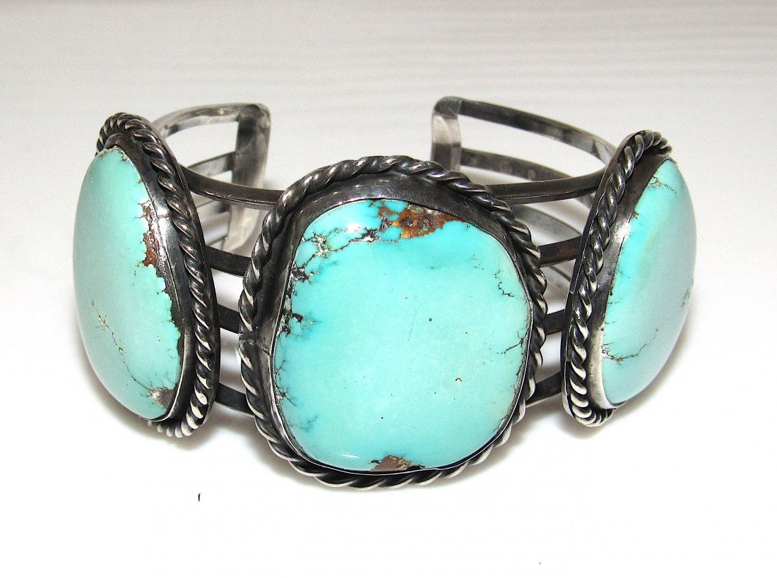 Old Pawn Navajo Dry Creek Turquoise Sterling Bracelet (1 of 5)