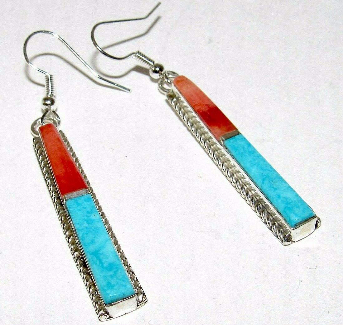 Navajo Turquoise Orange Spiny Dangle Earrings Silver (1 of 5)