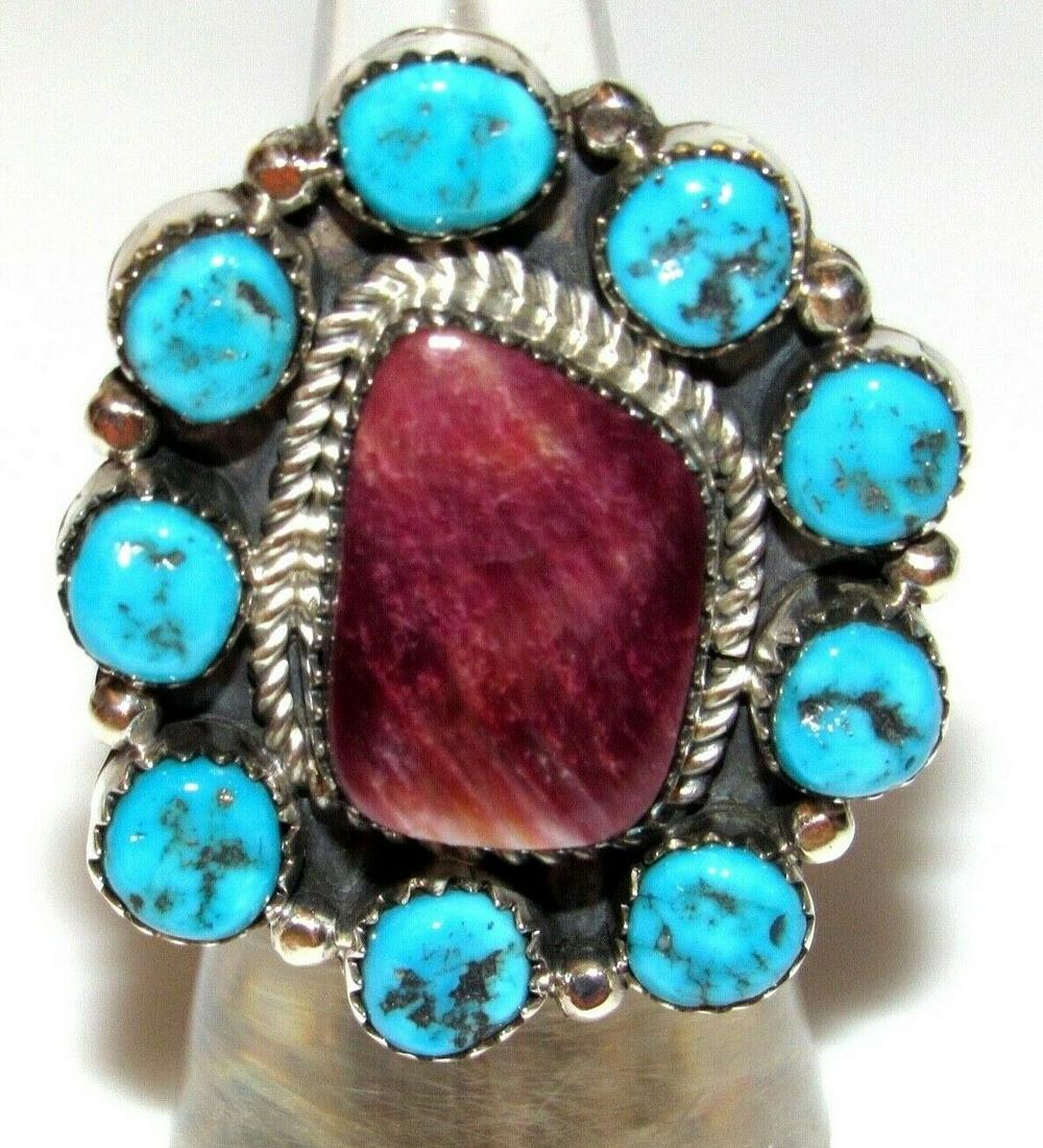 Navajo Kingman Turquoise Purple Spiny Cluster Ring Sz 9 (1 of 4)