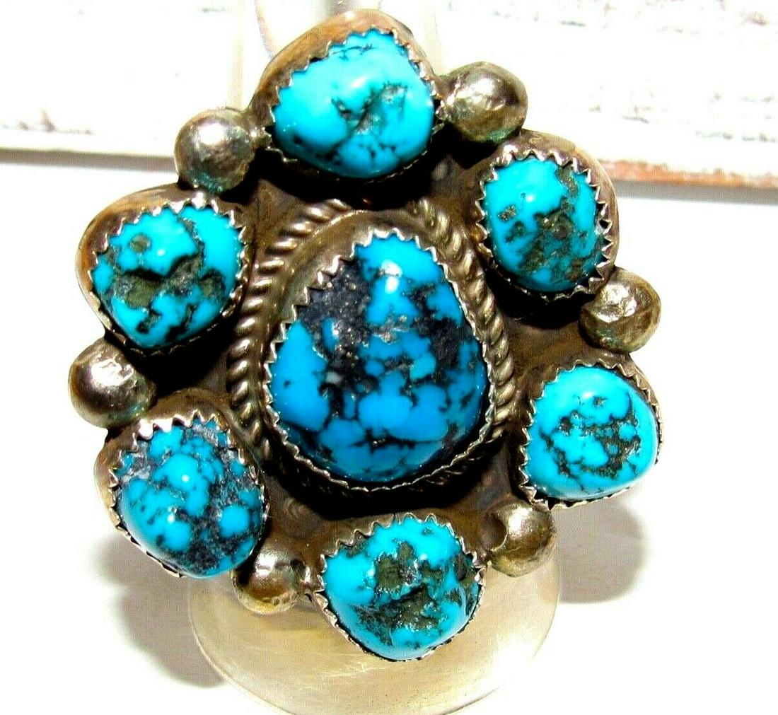 Navajo Turquoise Cluster Ring Sz 8 Sterling Kingman (1 of 4)