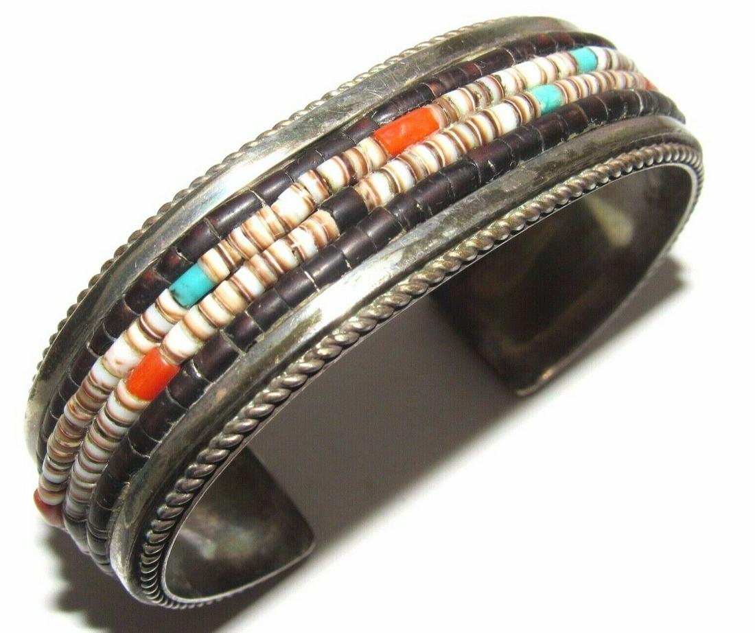Old Pawn Navajo Cuff Bracelet Shell Turquoise Coral (1 of 5)