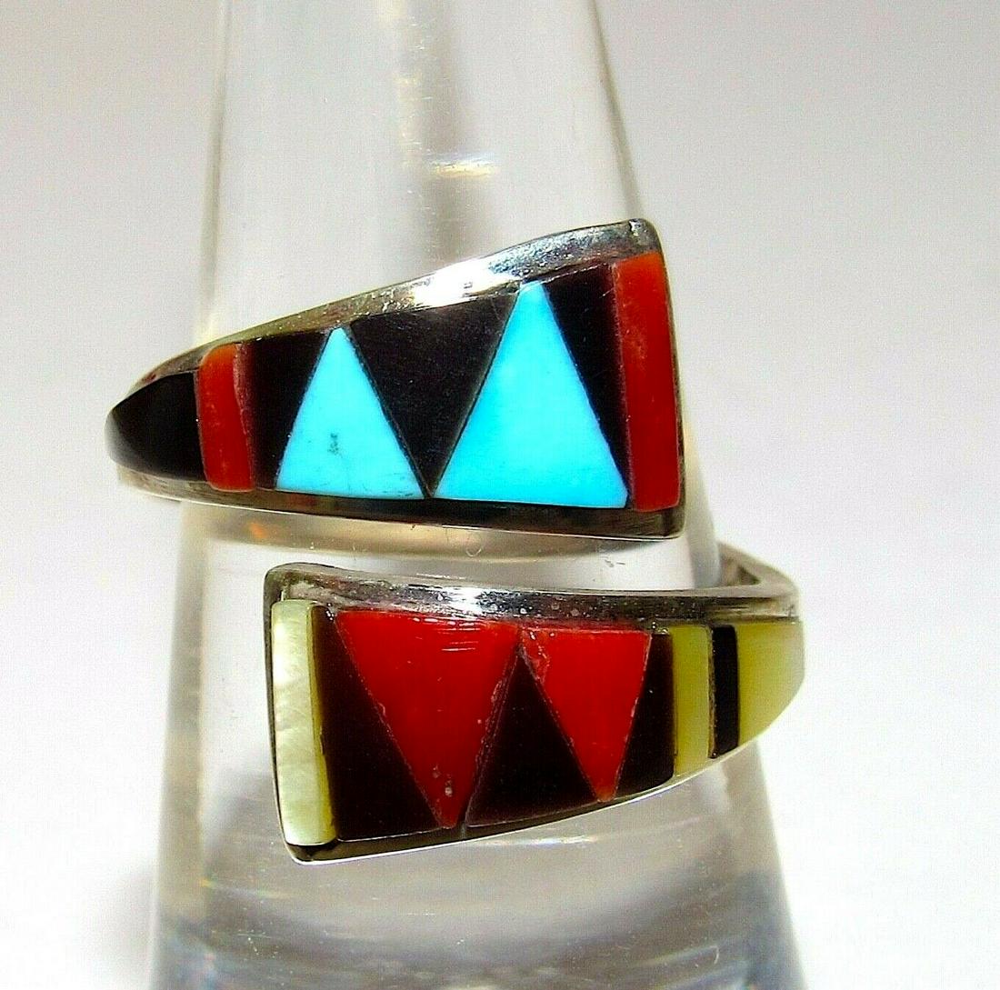 Zuni Bypass Adjustable Inlay Ring Sterling Silver (1 of 4)