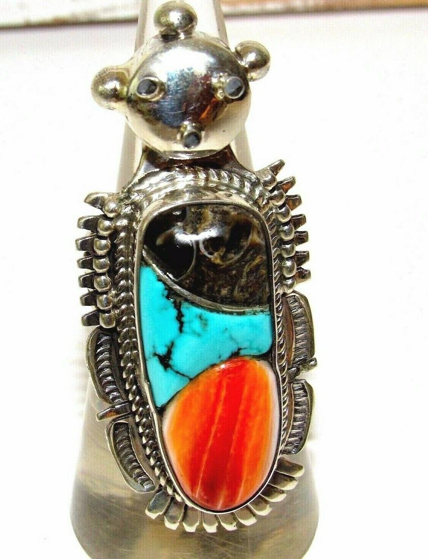 Navajo Kachina Ring Sz 6 Turquoise Spiny Oyster Inlay (1 of 4)