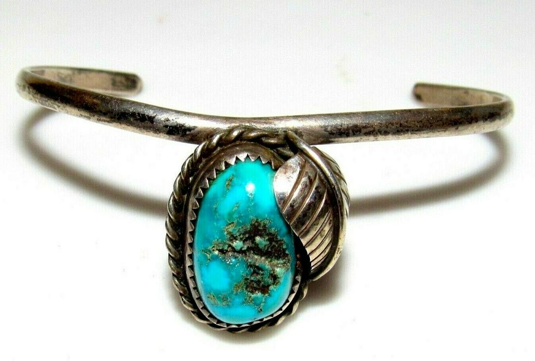 Old Pawn Navajo Turquoise Cuff Bracelet Sterling Silver (1 of 7)
