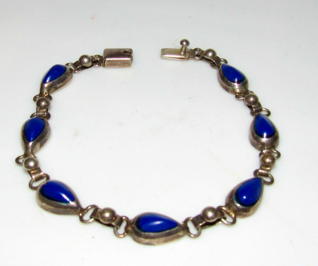 VTG Taxco Mexico 925 Silver Lapis Link Bracelet 7" (1 of 5)