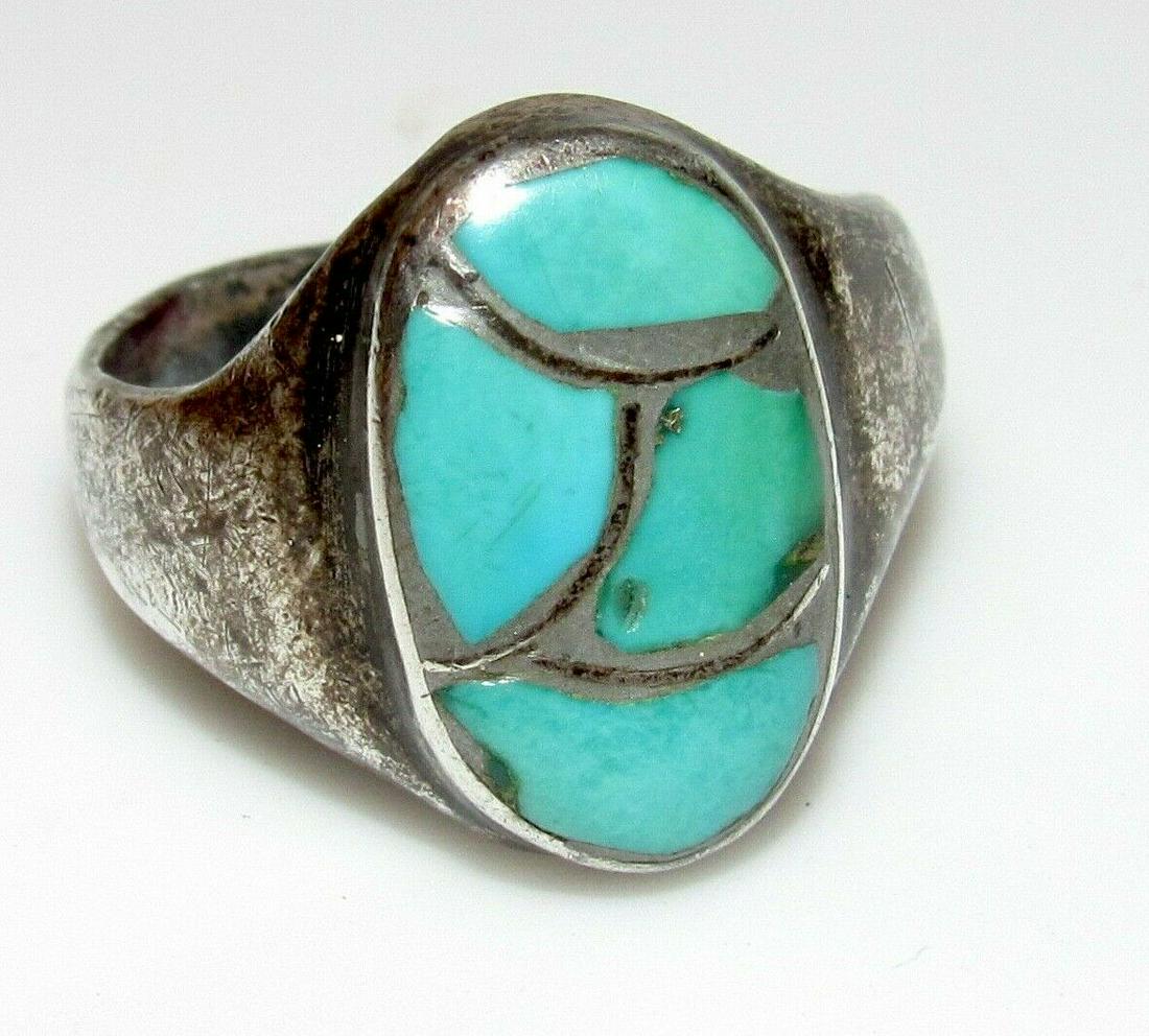 Old Pawn Zuni Turquoise Fish Scale Inlay Design Ring (1 of 4)