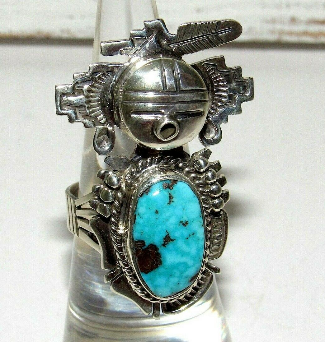 Navajo Kachina Ring Sz 7 Kingman Turquoise Sterling (1 of 6)