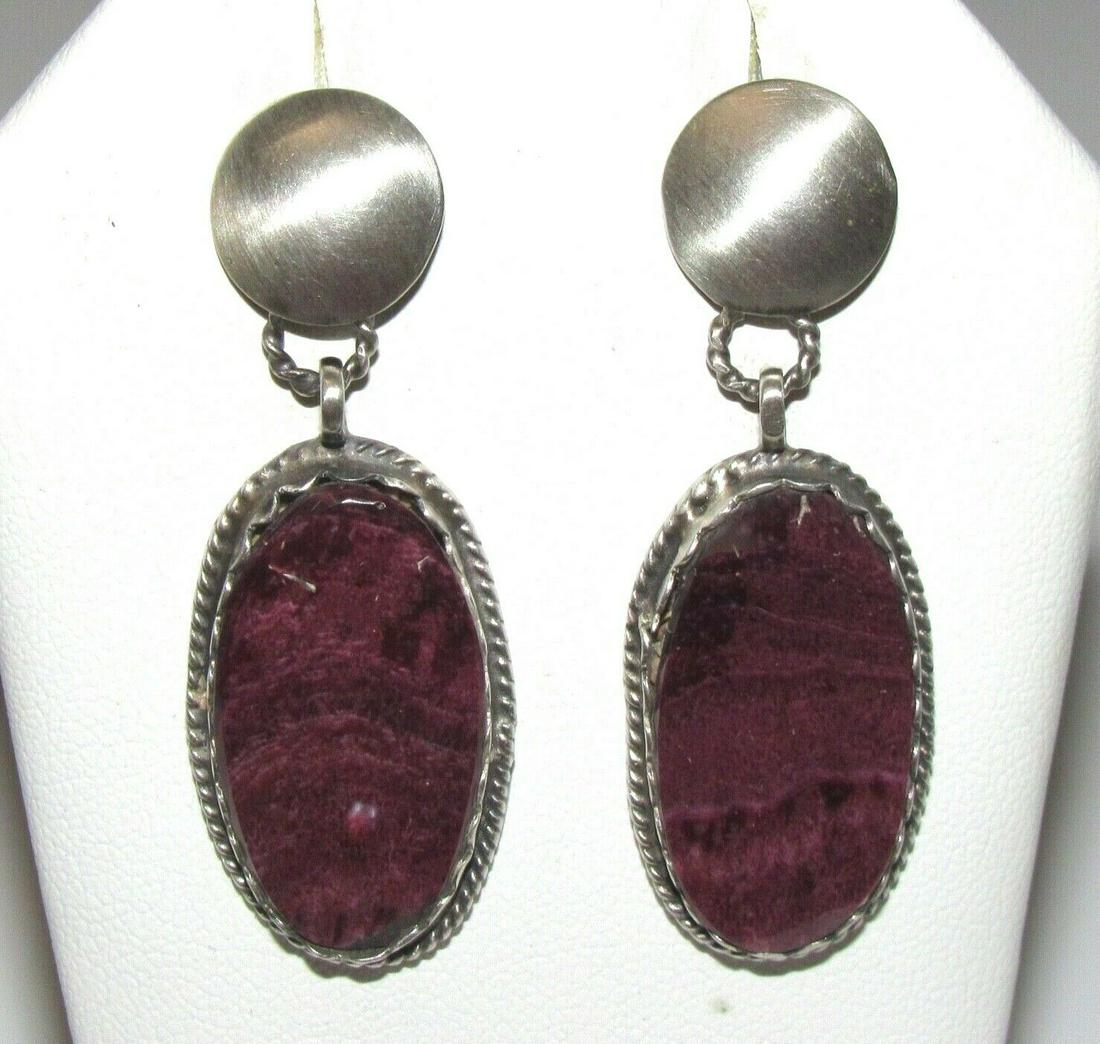 Navajo Purple Spiny Oyster Dangle Earrings Sterling (1 of 4)