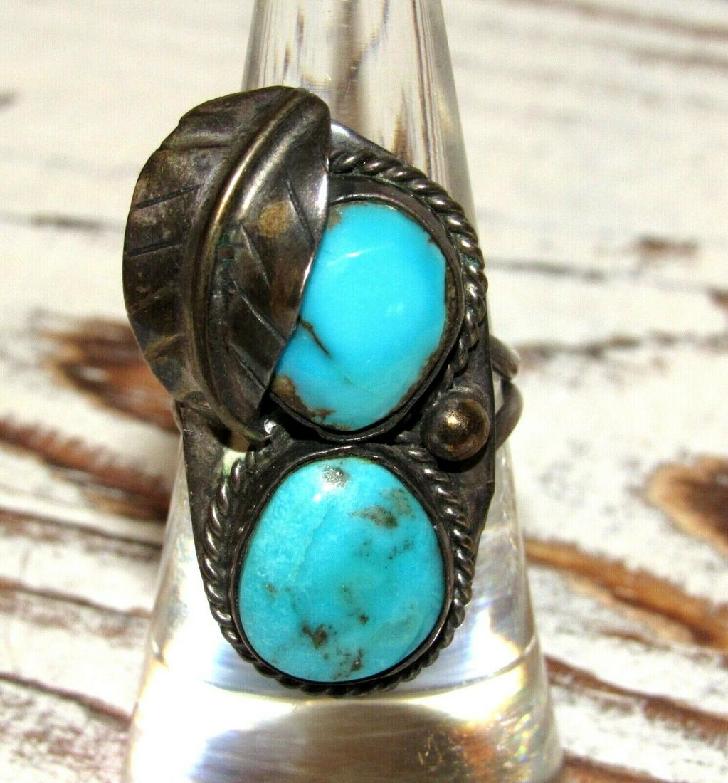 Old Pawn Navajo Turquoise Ring Size 6 Squash Blossom (1 of 3)