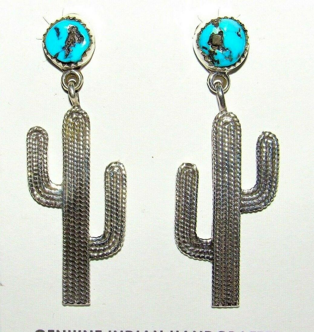 Navajo Cactus Earrings Kingman Turquoise Sterling (1 of 4)
