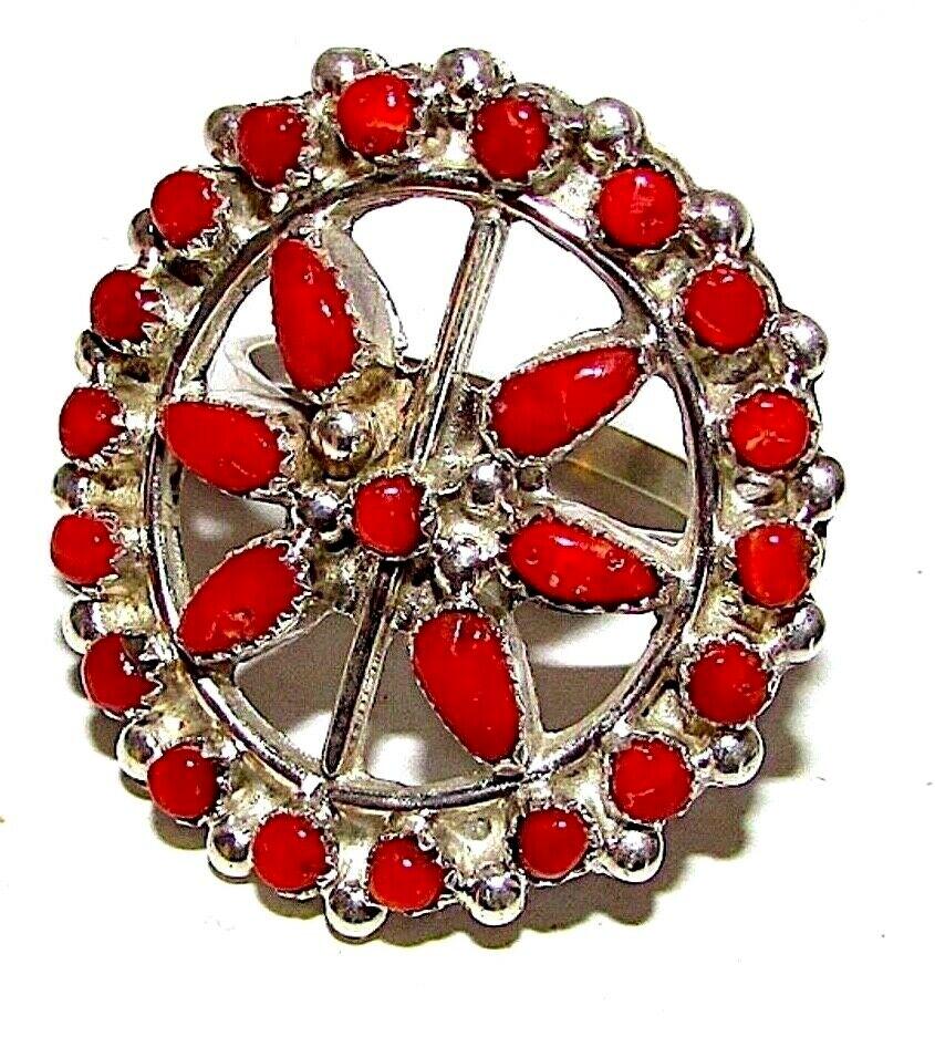 Zuni Mediterranean Coral Ring Sz. 7.5 Sterling Silver (1 of 3)