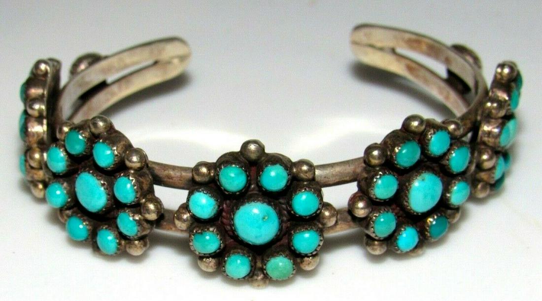 VTG Rare Zuni Turquoise Cluster Cuff Bracelet Old Pawn (1 of 6)