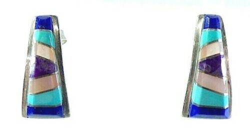 Zuni Darren Tsalate Inlay Post Earrings Lapis Turquoise (1 of 4)