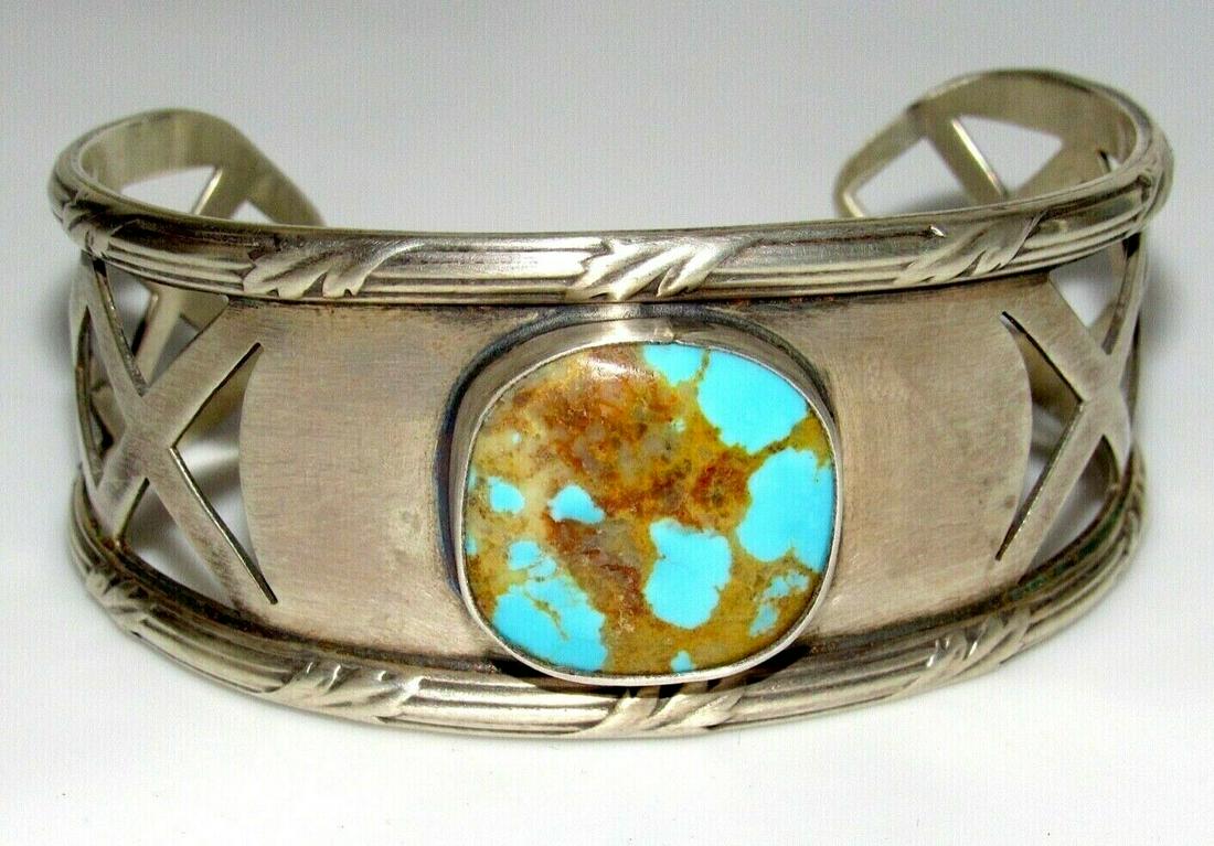 Navajo Number 8 Turquoise Sterling Silver Cuff Bracelet (1 of 4)
