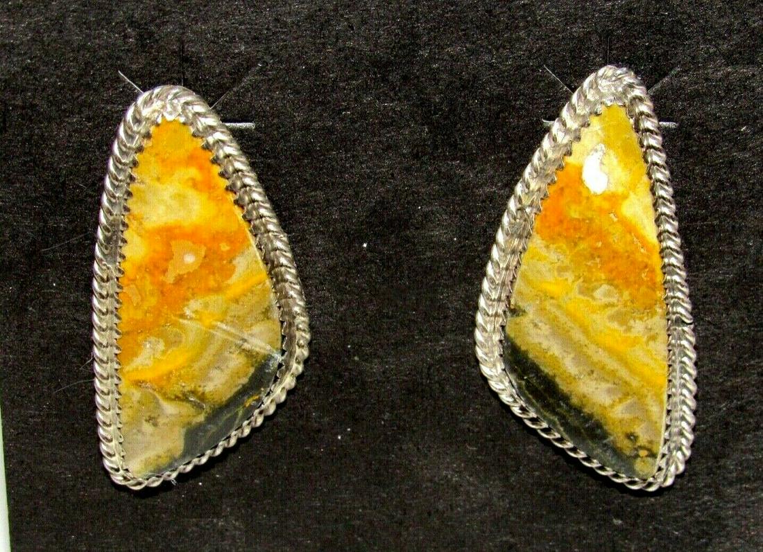 Navajo Bumblebee Jasper Post Earrings Sterling Silver (1 of 4)