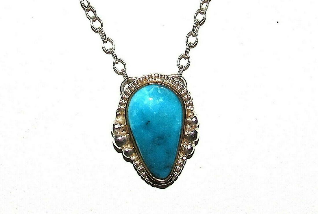 Navajo Sterling Silver Kingman Turquoise Bar Necklace (1 of 8)